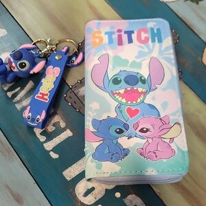 Stitch Blue Kids Wallet and Keychain Set